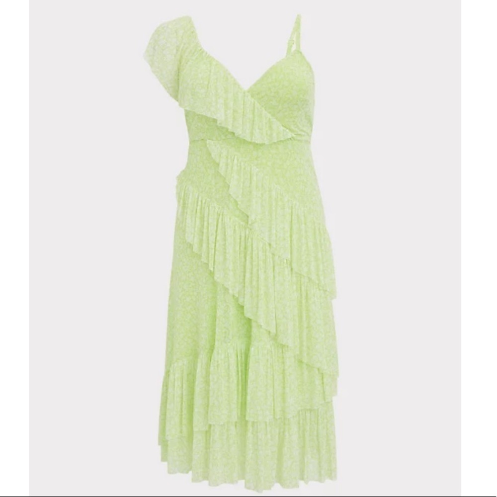 Torrid size 2 NEON YELLOW MESH FLORAL RUFFLE MIDI DRESS - Picture 5 of 11